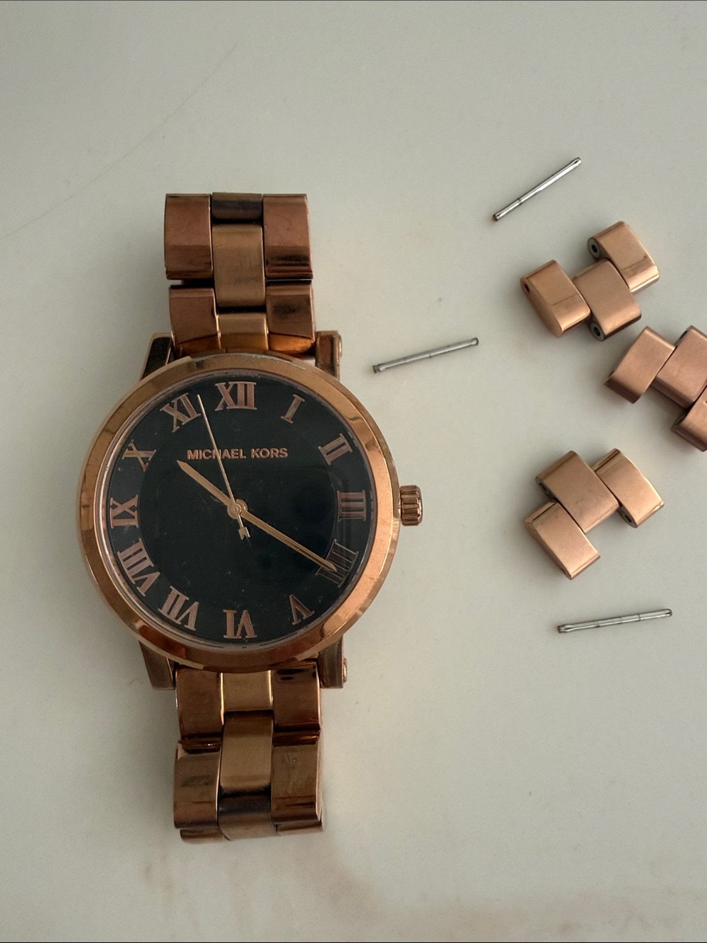 Michael Kors Rose Gold-Tone Bracelet Watch with Black Roman Dial